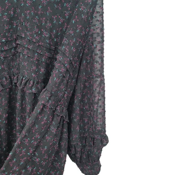 Zara Black Swiss Dot Mini Dress Womens Floral Large Ruffled Long Sleeve Witchy - Picture 8 of 12